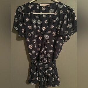 Loft flutter sleeve wrap front blouse